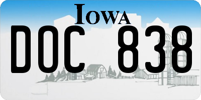 IA license plate DOC838