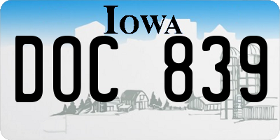 IA license plate DOC839