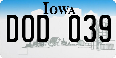 IA license plate DOD039