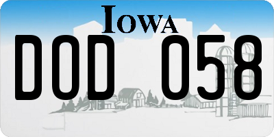 IA license plate DOD058