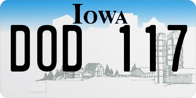 IA license plate DOD117