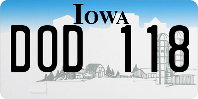 IA license plate DOD118