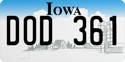 IA license plate DOD361