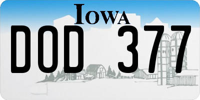 IA license plate DOD377
