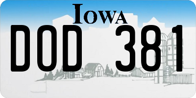 IA license plate DOD381