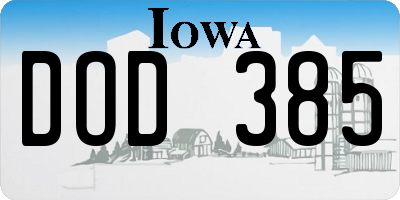IA license plate DOD385