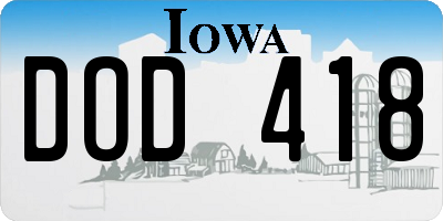 IA license plate DOD418