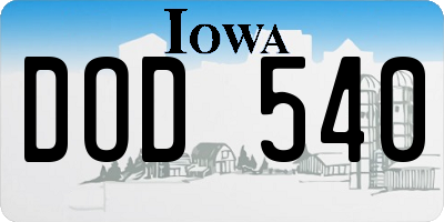 IA license plate DOD540