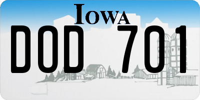 IA license plate DOD701