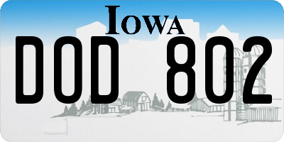 IA license plate DOD802