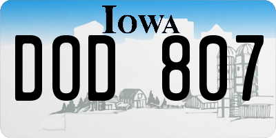 IA license plate DOD807