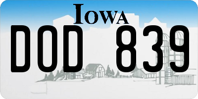 IA license plate DOD839