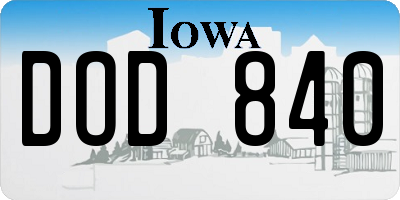 IA license plate DOD840