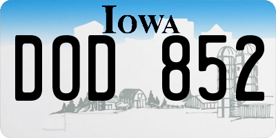IA license plate DOD852