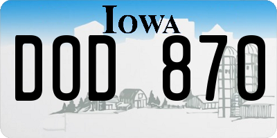 IA license plate DOD870