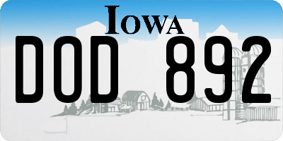 IA license plate DOD892