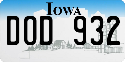 IA license plate DOD932