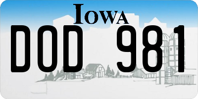 IA license plate DOD981