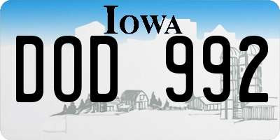 IA license plate DOD992
