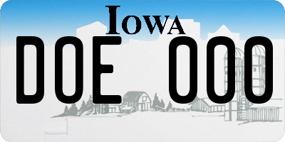 IA license plate DOE000
