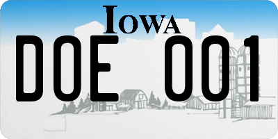 IA license plate DOE001