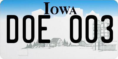 IA license plate DOE003