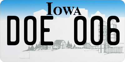 IA license plate DOE006