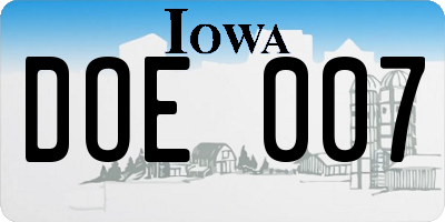 IA license plate DOE007