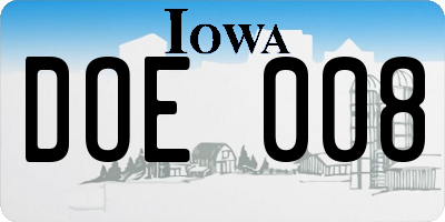 IA license plate DOE008
