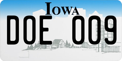 IA license plate DOE009