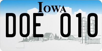 IA license plate DOE010