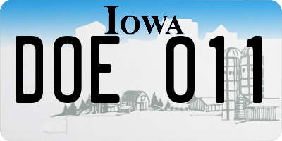 IA license plate DOE011