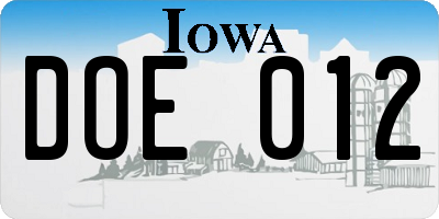 IA license plate DOE012