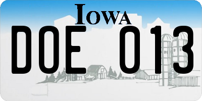 IA license plate DOE013