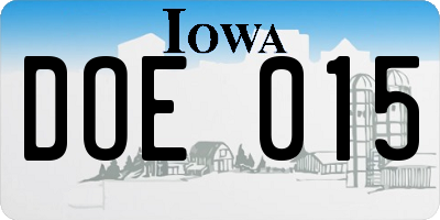 IA license plate DOE015