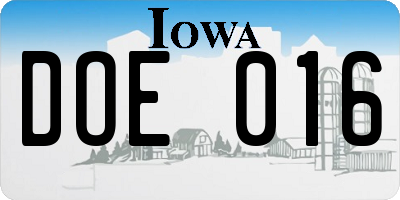 IA license plate DOE016