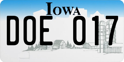 IA license plate DOE017