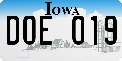 IA license plate DOE019