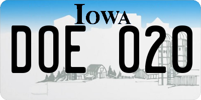 IA license plate DOE020