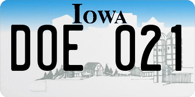 IA license plate DOE021