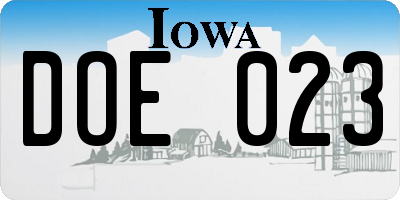 IA license plate DOE023