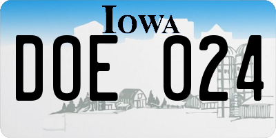 IA license plate DOE024