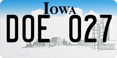 IA license plate DOE027