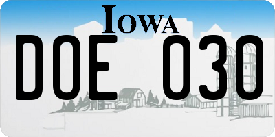 IA license plate DOE030