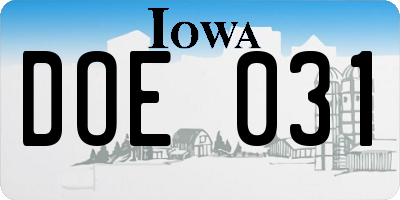 IA license plate DOE031