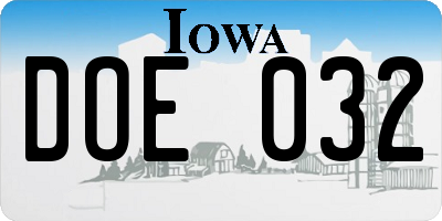 IA license plate DOE032