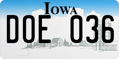 IA license plate DOE036