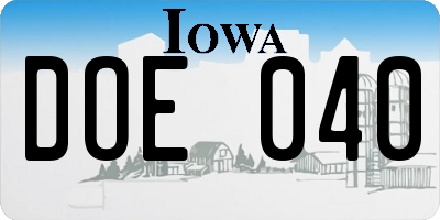 IA license plate DOE040