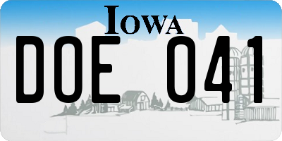 IA license plate DOE041