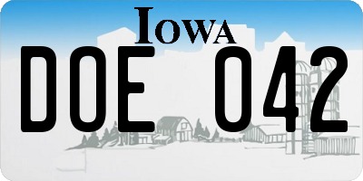 IA license plate DOE042